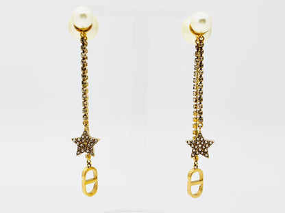 Dior Tribales Pearl Tribal CD Logo Rhinestone Star Earrings