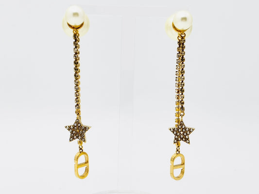 Dior Tribales Pearl Tribal CD Logo Rhinestone Star Earrings
