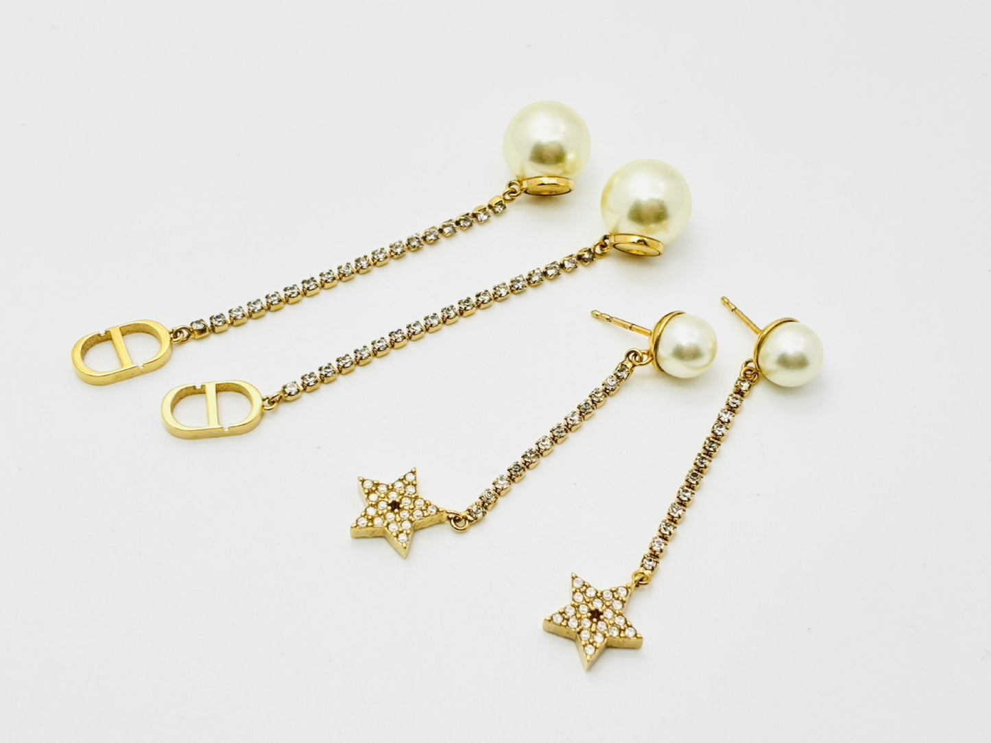 Dior Tribales Pearl Tribal CD Logo Rhinestone Star Earrings