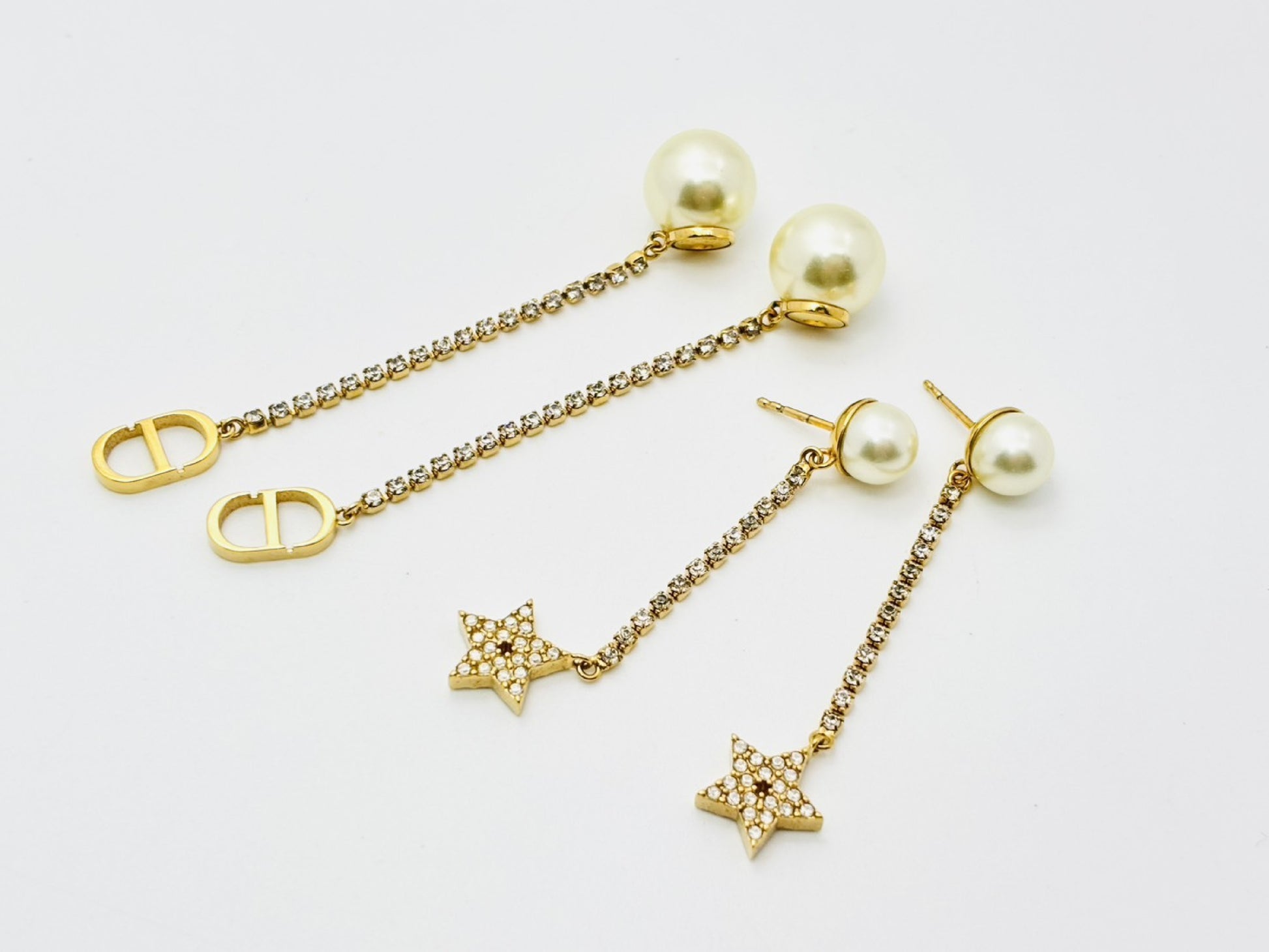 Dior Tribales Pearl Tribal CD Logo Rhinestone Star Earrings