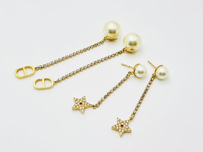 Dior Tribales Pearl Tribal CD Logo Rhinestone Star Earrings