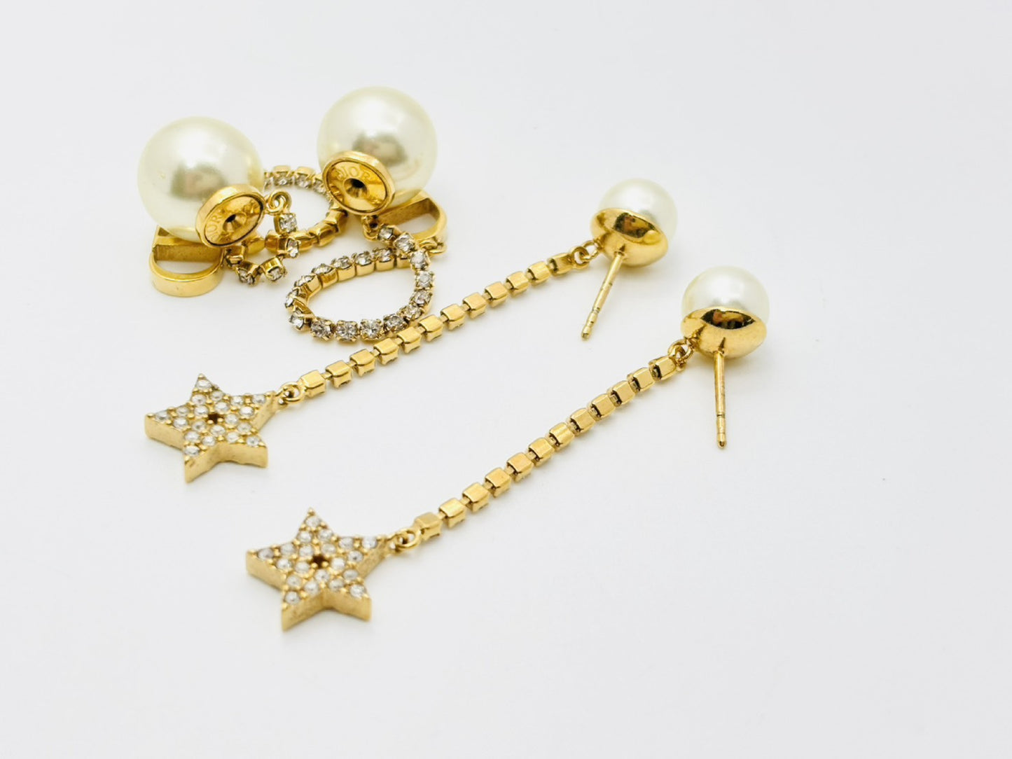 Dior Tribales Pearl Tribal CD Logo Rhinestone Star Earrings