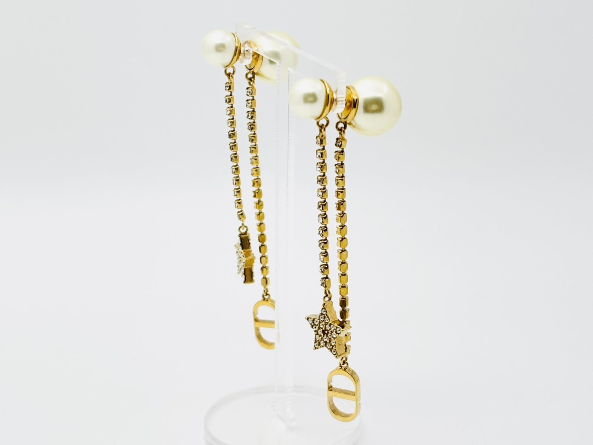 Dior Tribales Pearl Tribal CD Logo Rhinestone Star Earrings