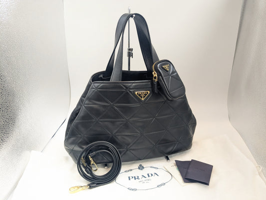 PRADA Small Quilted Tote Bag with Pouch and Strap