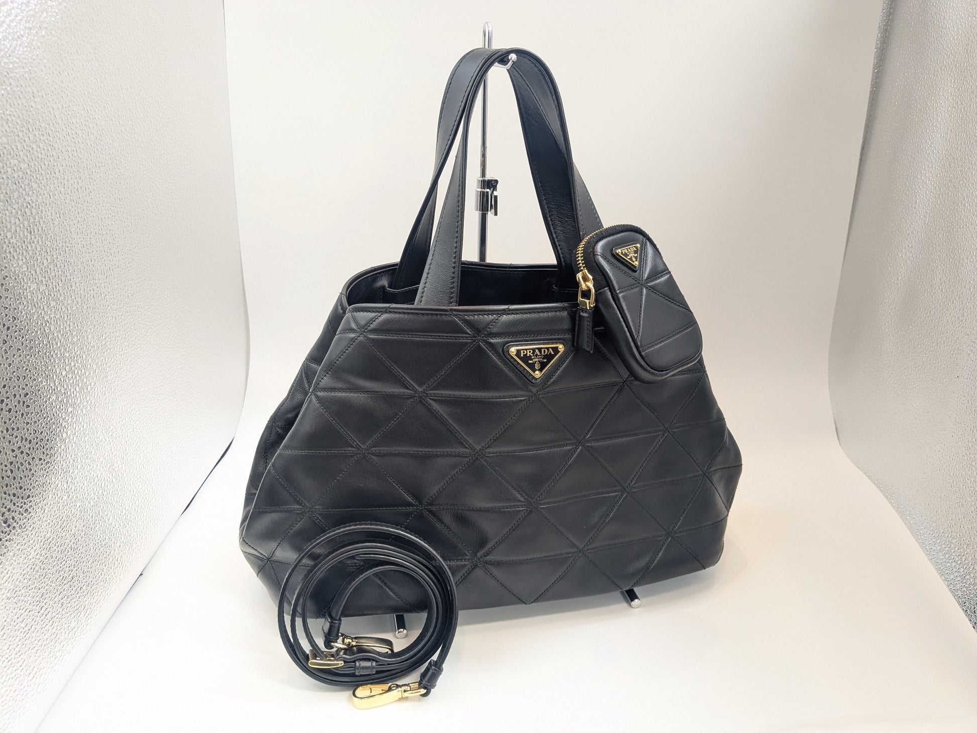 PRADA Small Quilted Tote Bag with Pouch and Strap