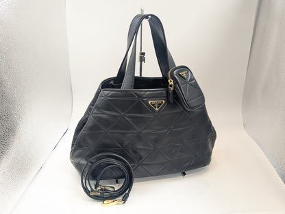 PRADA Small Quilted Tote Bag with Pouch and Strap