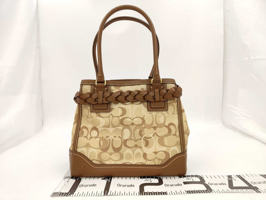 COACH A0726-10789 Optic Signature Pattern Leather Tassel Brown Tote Bag