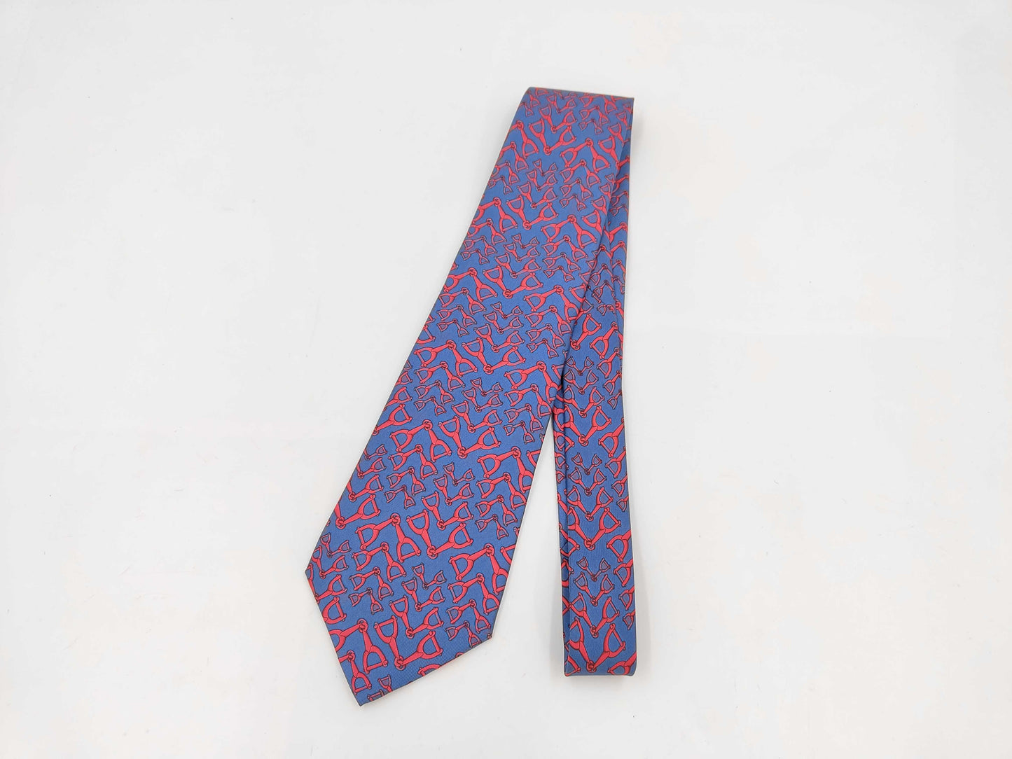 GUCCI Horsebit All-Over Print Blue and Pink Silk Tie