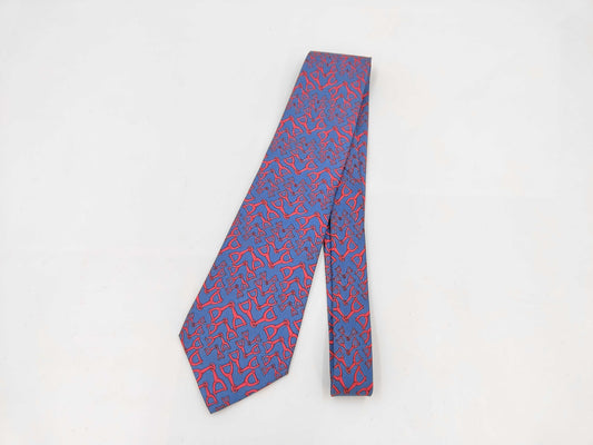 GUCCI Horsebit All-Over Print Blue and Pink Silk Tie