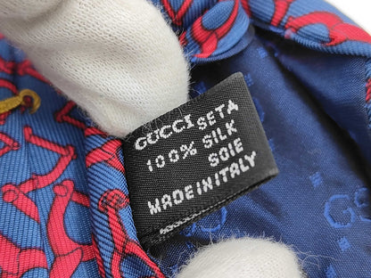 GUCCI Horsebit All-Over Print Blue and Pink Silk Tie