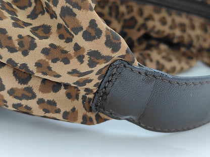 BOTTEGA VENETA Leopard Print Handle Leather Mini Bag with Triangular B Logo Plaque