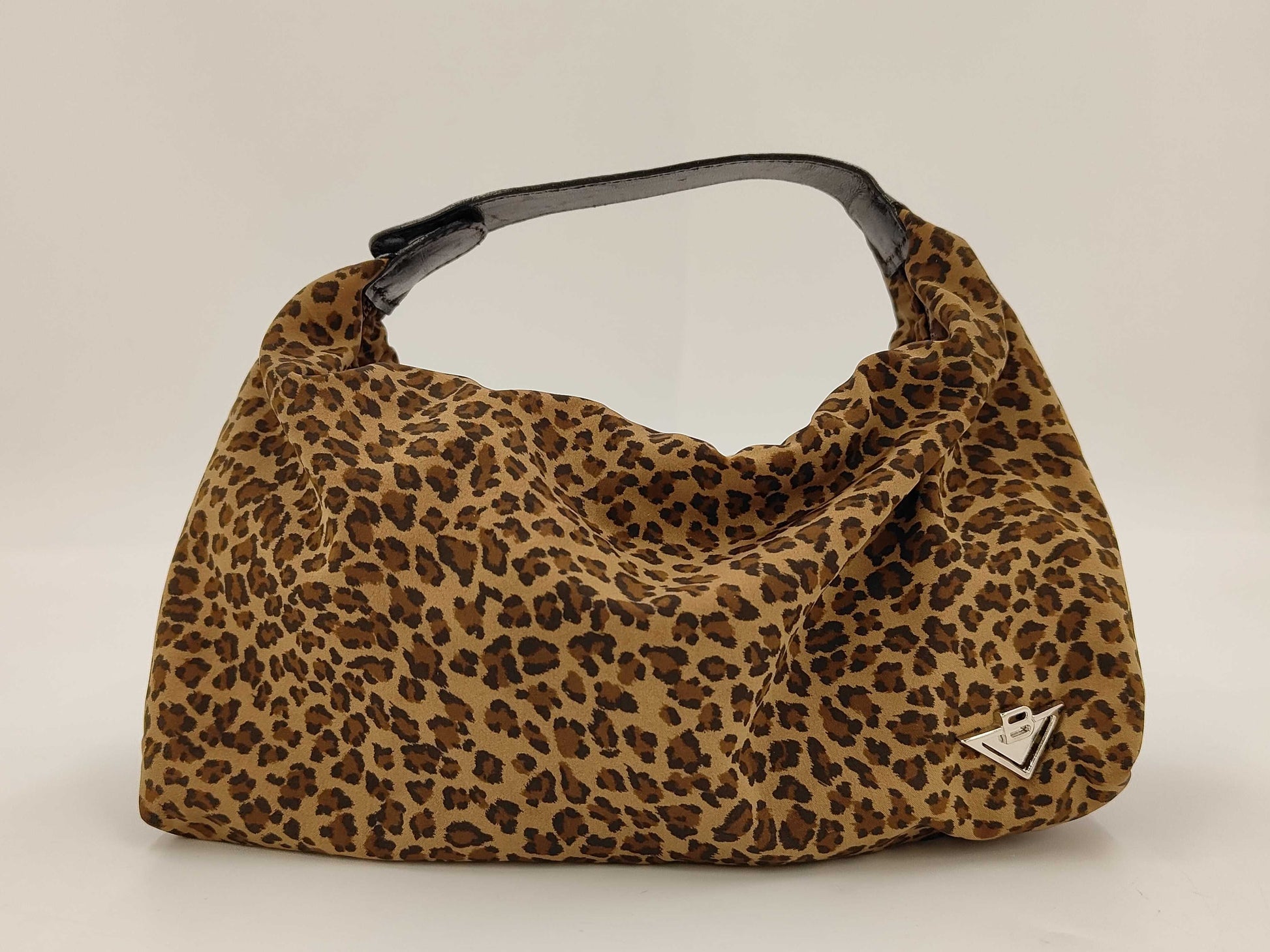 BOTTEGA VENETA Leopard Print Handle Leather Mini Bag with Triangular B Logo Plaque