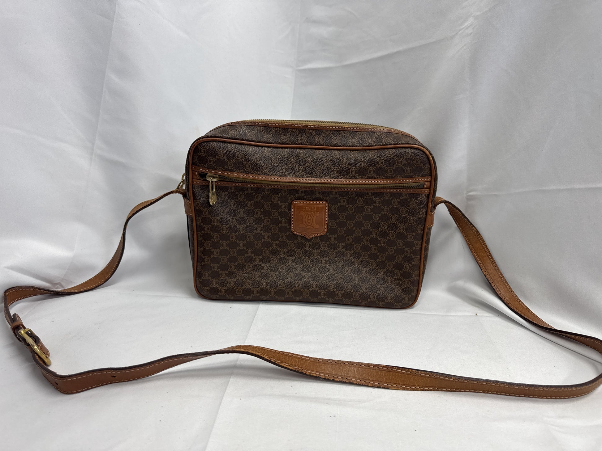CELINE Macadam Shoulder Bag, Brown