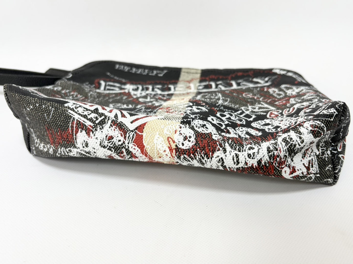 BURBERRY Doodle Graffiti Paint Coated Canvas Pouch Black Clutch Bag