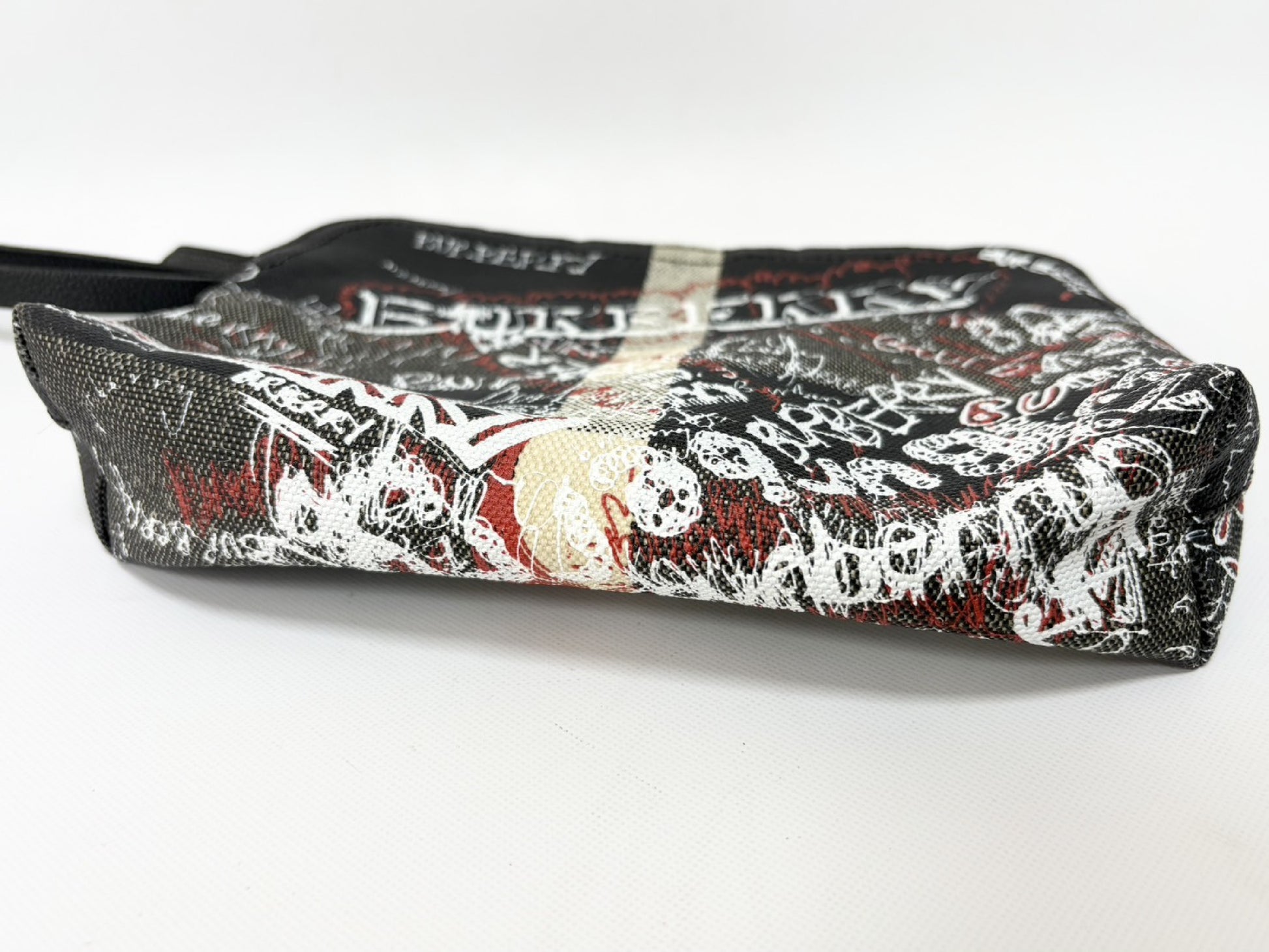 BURBERRY Doodle Graffiti Paint Coated Canvas Pouch Black Clutch Bag