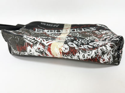 BURBERRY Doodle Graffiti Paint Coated Canvas Pouch Black Clutch Bag