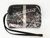 BURBERRY Doodle Graffiti Paint Coated Canvas Pouch Black Clutch Bag