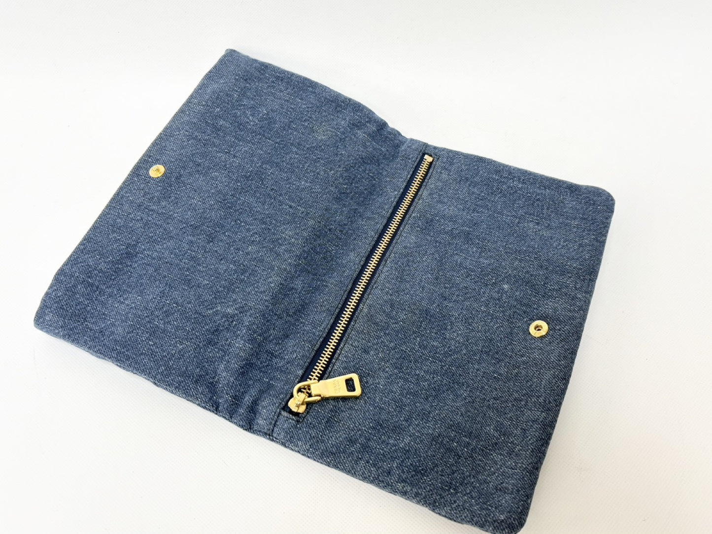 PRADA Prada Cotton Denim Floral Embroidered Quilted Pouch Indigo x Black Clutch Bag