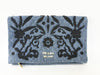 PRADA Prada Cotton Denim Floral Embroidered Quilted Pouch Indigo x Black Clutch Bag