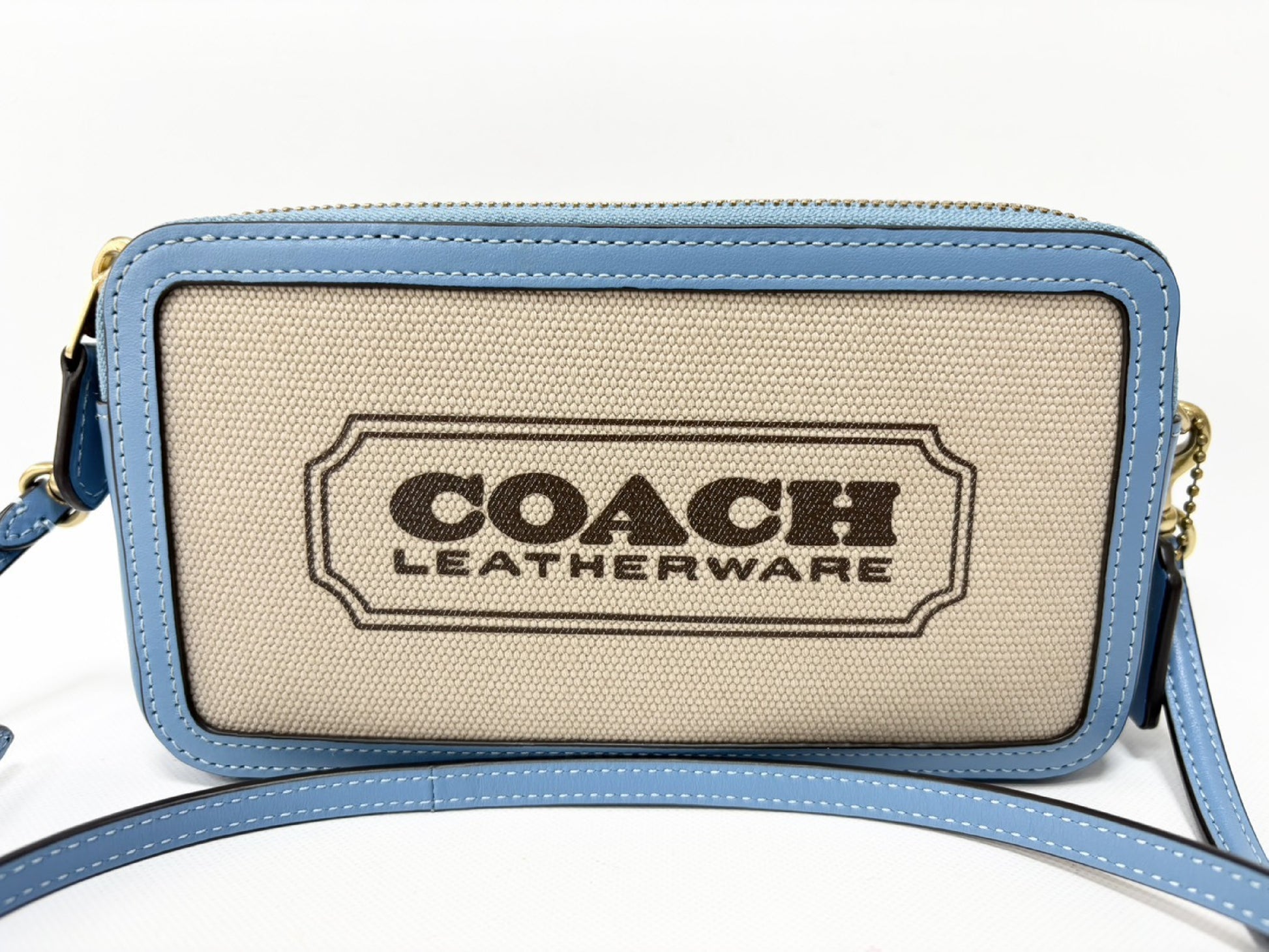 COACH Kira Crossbody M2223-CI026 Canvas and Calf Leather Clutch Pouch Shoulder Bag Blue and Beige