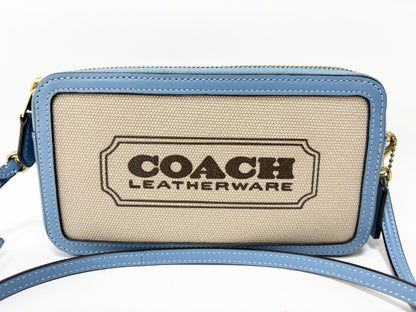 COACH Kira Crossbody M2223-CI026 Canvas and Calf Leather Clutch Pouch Shoulder Bag Blue and Beige