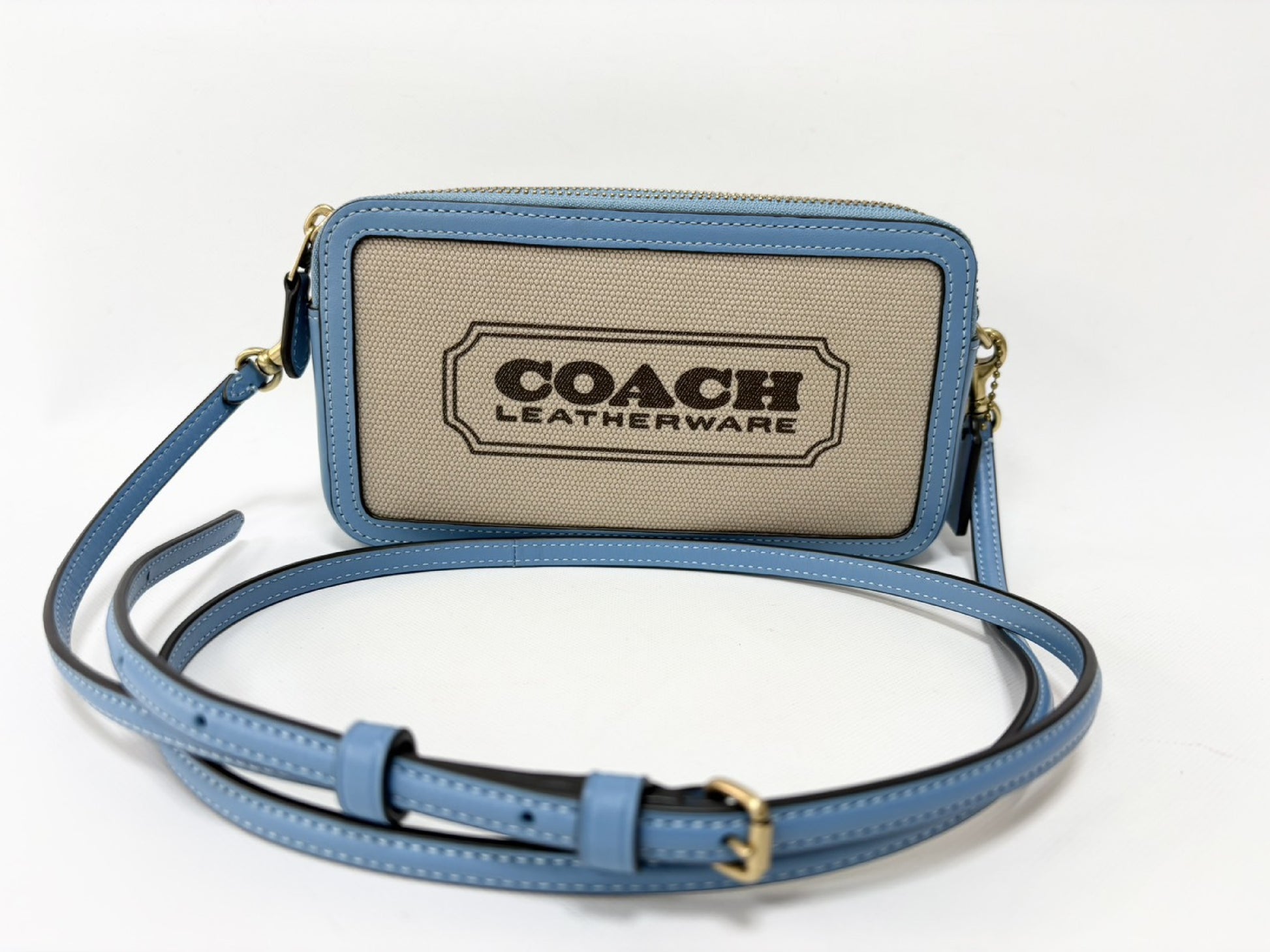 COACH Kira Crossbody M2223-CI026 Canvas and Calf Leather Clutch Pouch Shoulder Bag Blue and Beige