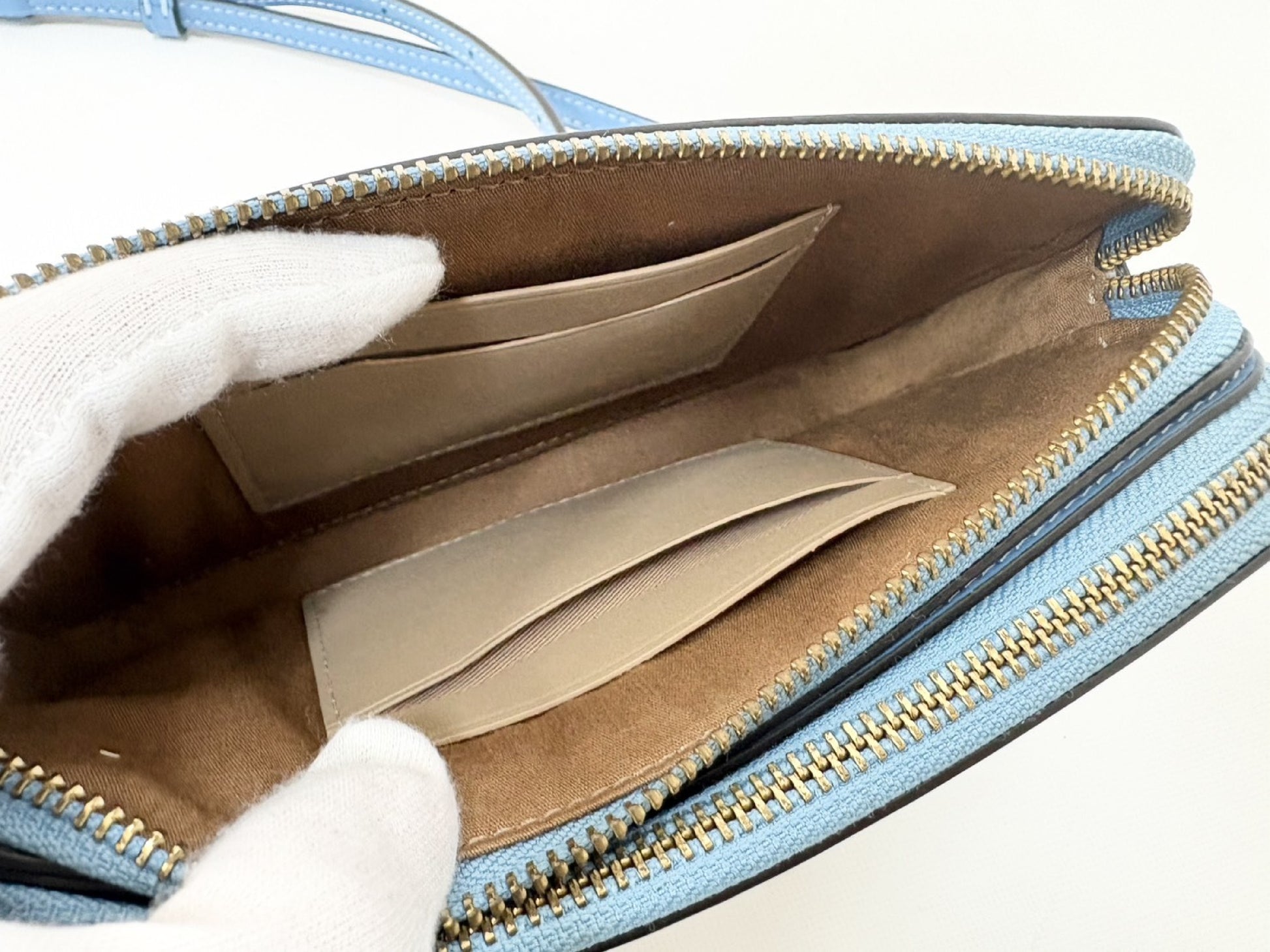 COACH Kira Crossbody M2223-CI026 Canvas and Calf Leather Clutch Pouch Shoulder Bag Blue and Beige