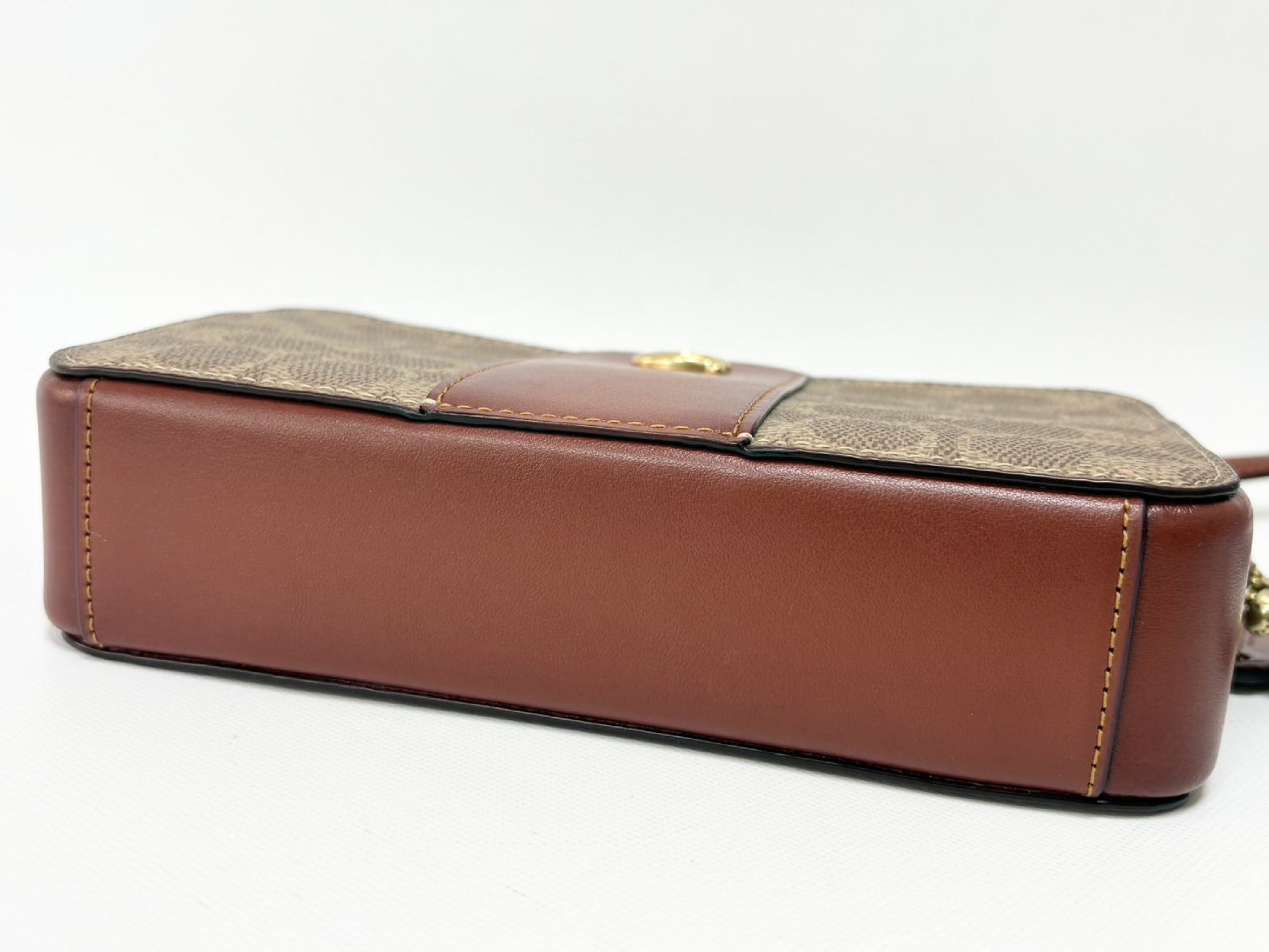 COACH Kira Crossbody Colorblock Signature B2323-CH797 Coated Canvas and Calf Leather Clutch Pouch Brown and Beige Shoulder Bag