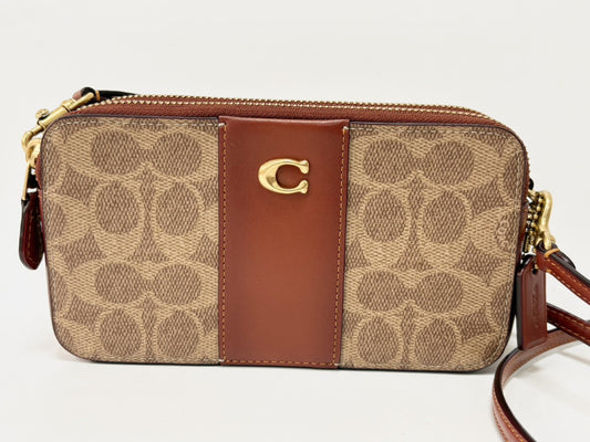 COACH Kira Crossbody Colorblock Signature B2323-CH797 Coated Canvas and Calf Leather Clutch Pouch Brown and Beige Shoulder Bag