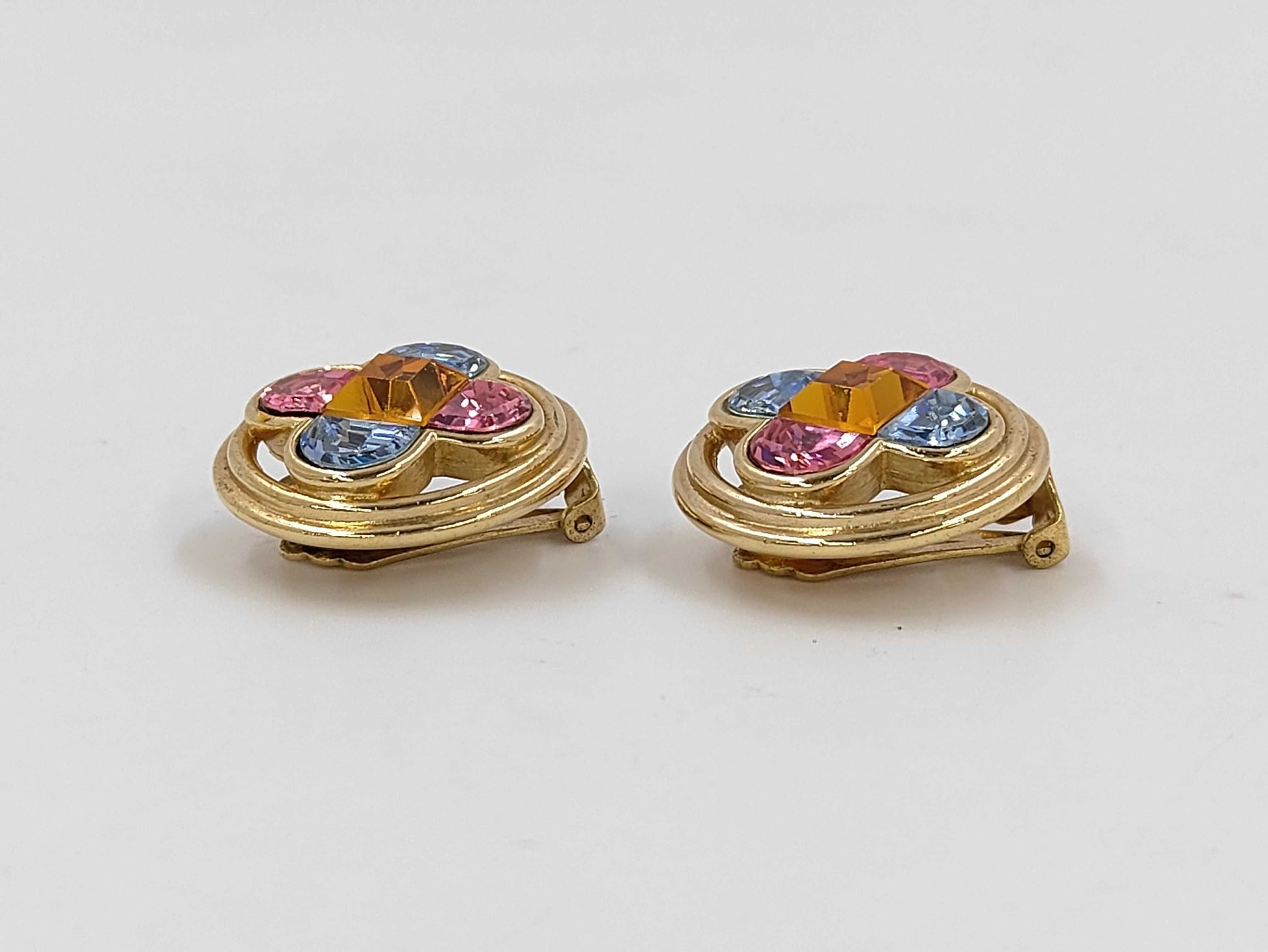 Dior Circle Flower Bijou Color Stone Large Gold Earrings
