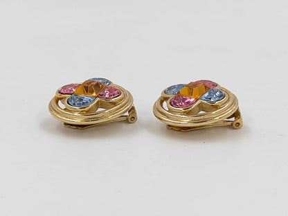 Dior Circle Flower Bijou Color Stone Large Gold Earrings