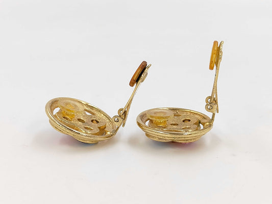 Dior Circle Flower Bijou Color Stone Large Gold Earrings