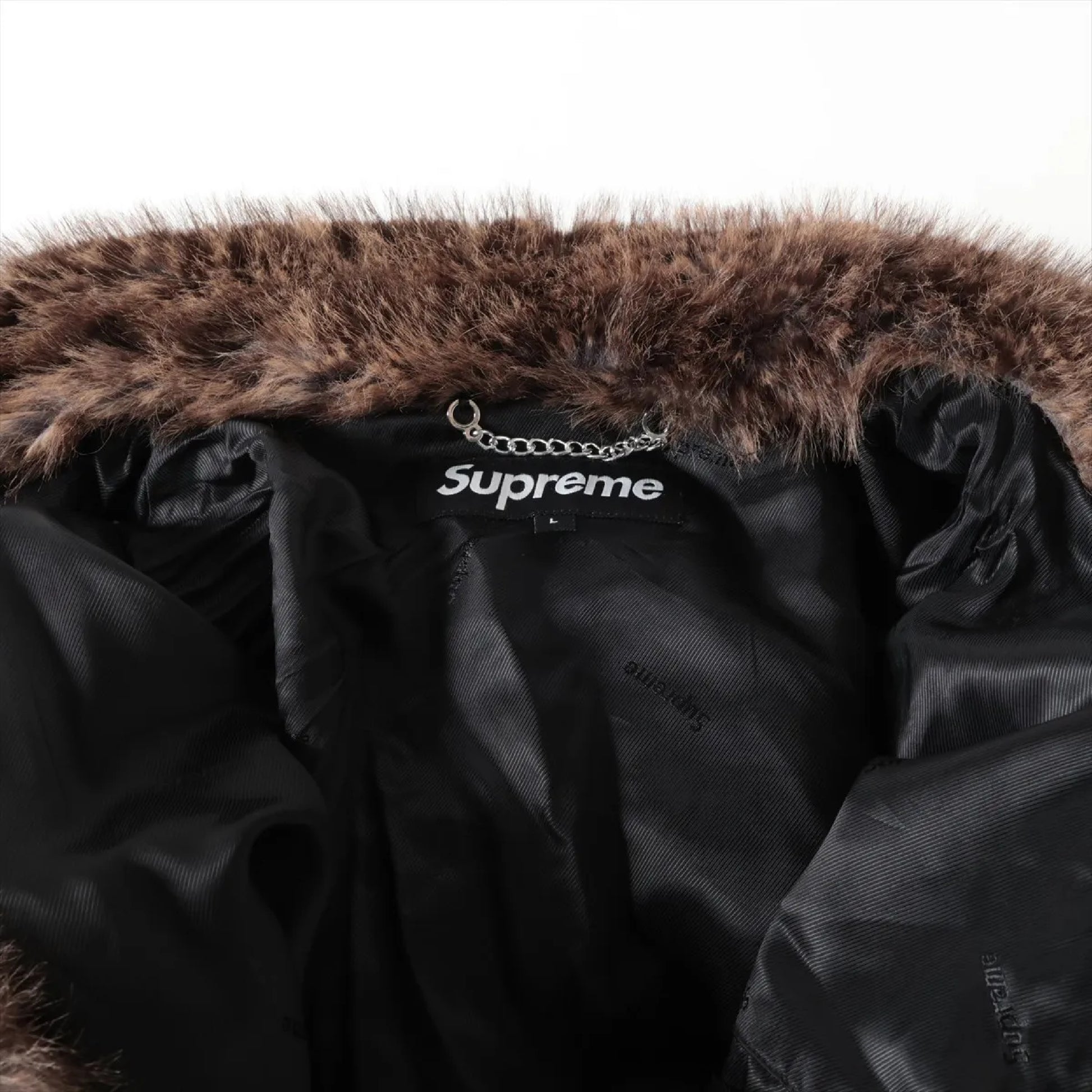 Supreme Polyester Jacket, Size L, Faux Fur Hooded, Full Logo Coat