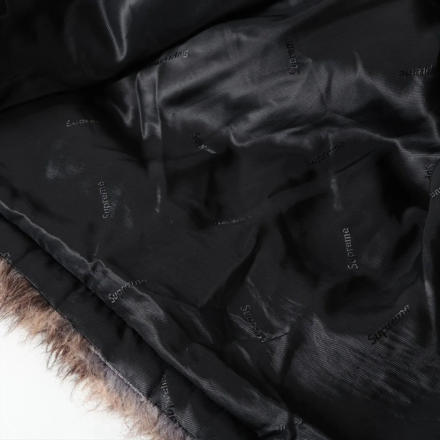 Supreme Polyester Jacket, Size L, Faux Fur Hooded, Full Logo Coat