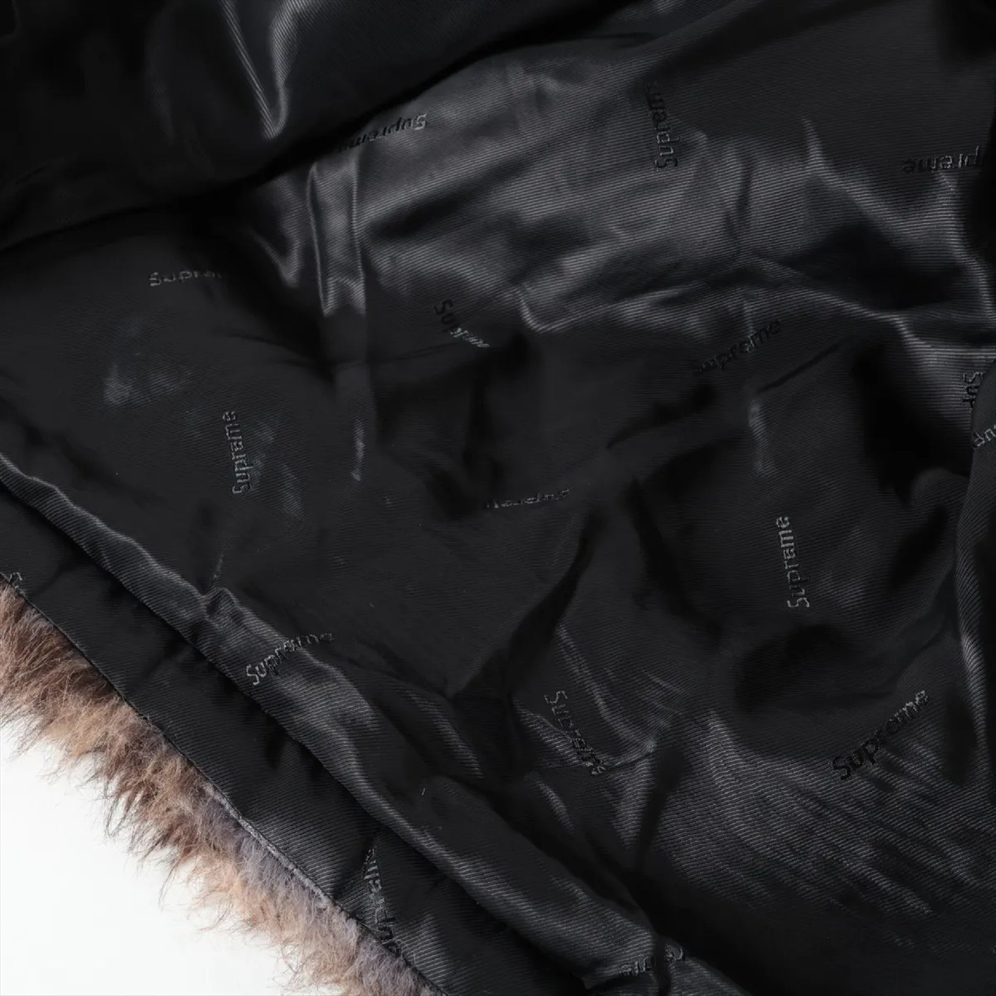 Supreme Polyester Jacket, Size L, Faux Fur Hooded, Full Logo Coat