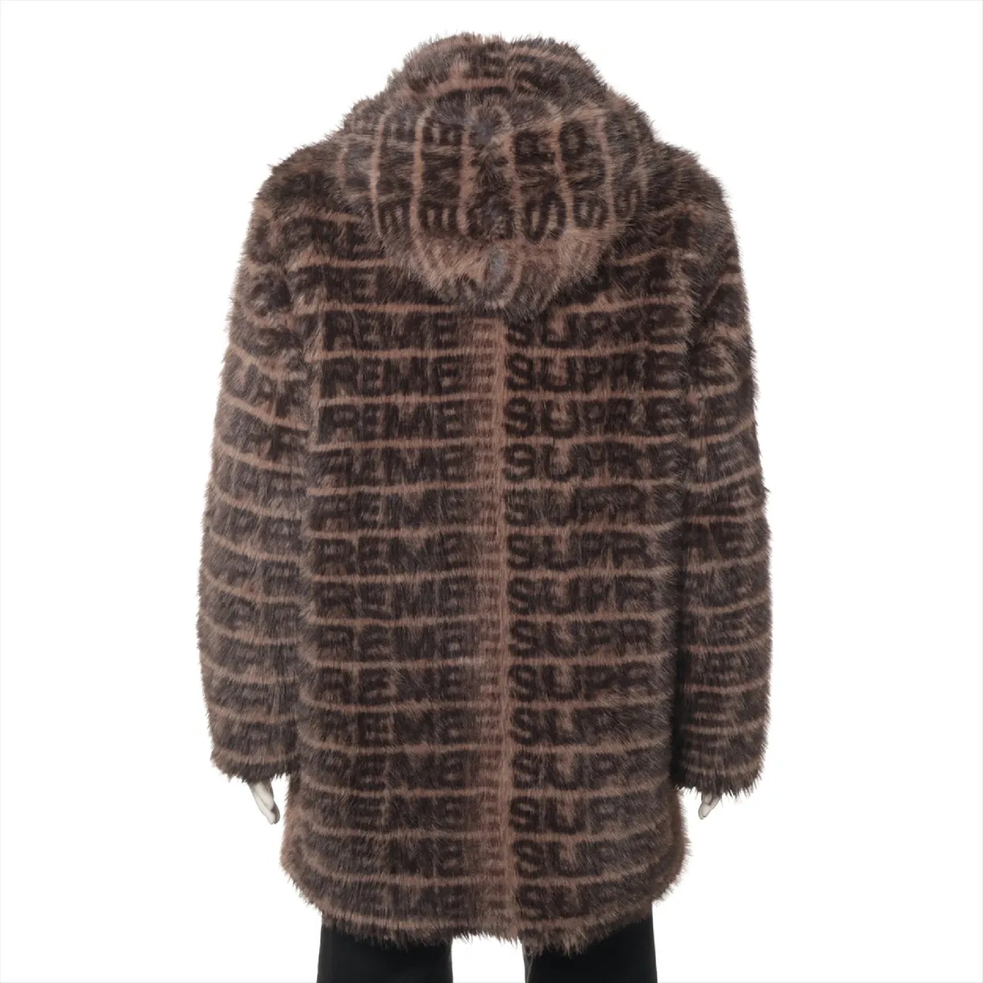 Supreme Polyester Jacket, Size L, Faux Fur Hooded, Full Logo Coat