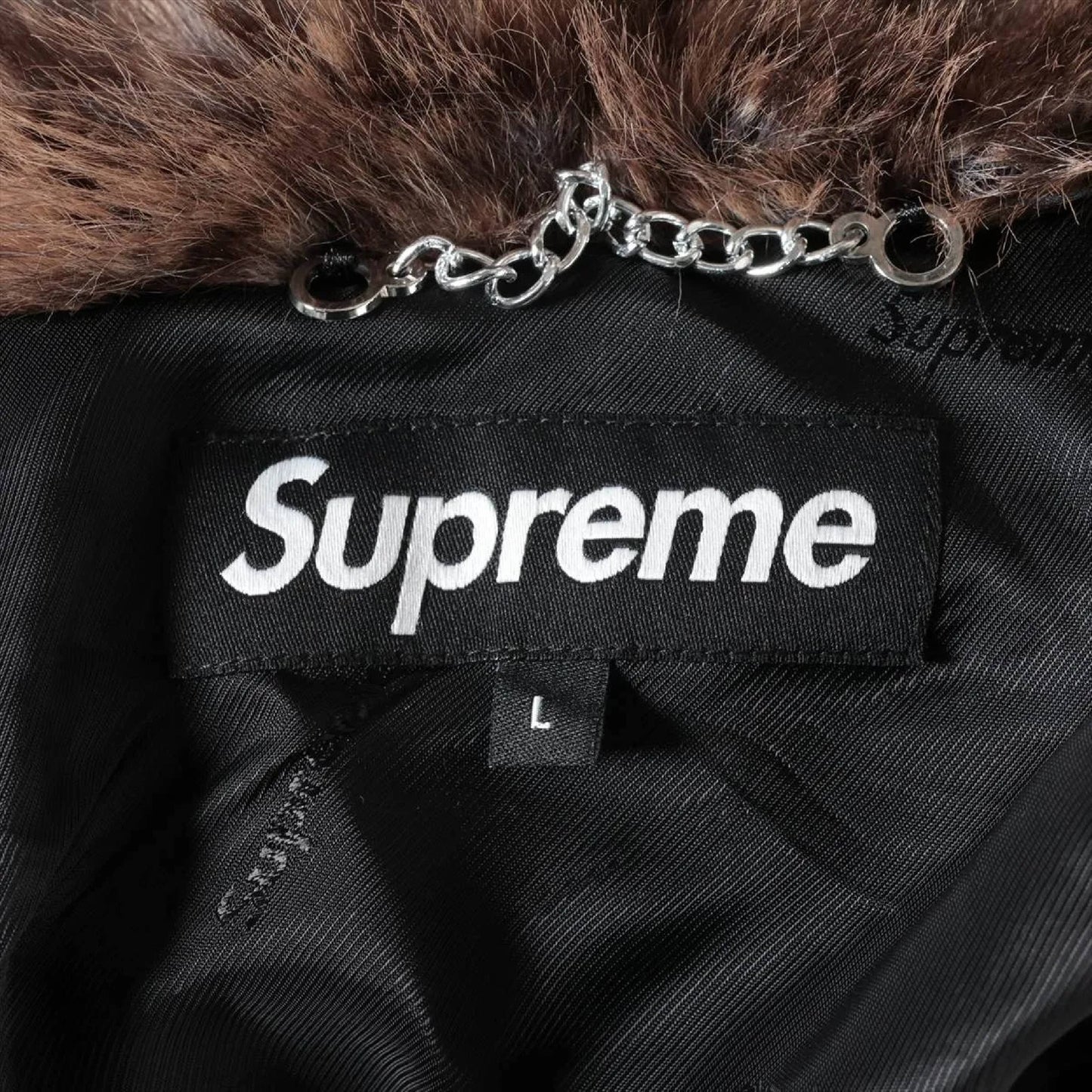 Supreme Polyester Jacket, Size L, Faux Fur Hooded, Full Logo Coat