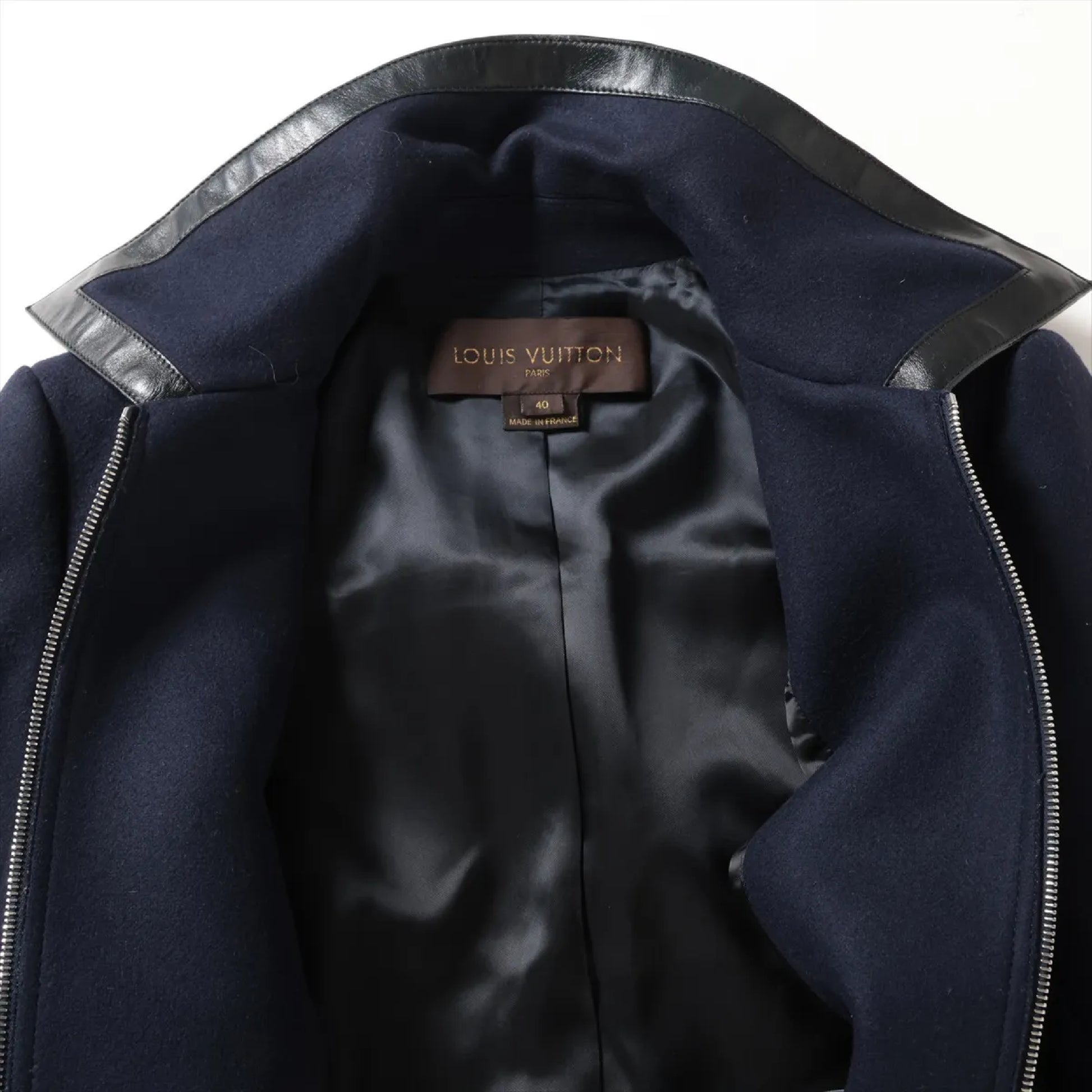 LOUIS VUITTON 2015AW Wool Long Coat, Size 40, Navy, RW152A