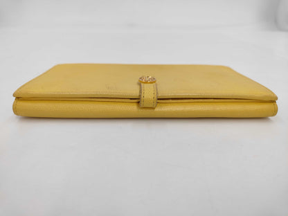 CHANEL Coco Button Long Wallet, Leather, Yellow, No. 9 Series
