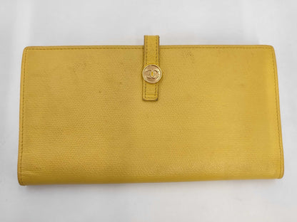 CHANEL Coco Button Long Wallet, Leather, Yellow, No. 9 Series