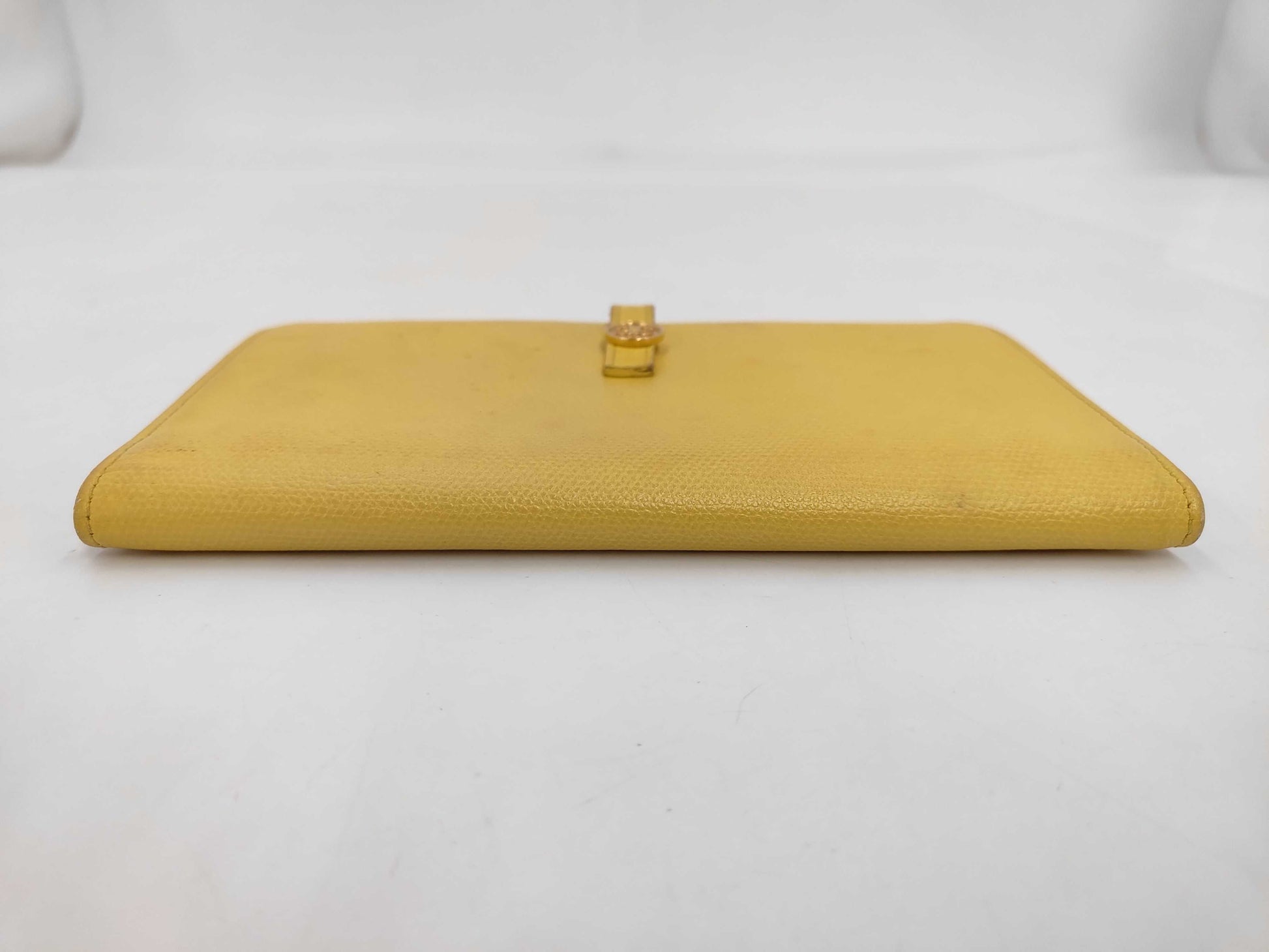 CHANEL Coco Button Long Wallet, Leather, Yellow, No. 9 Series