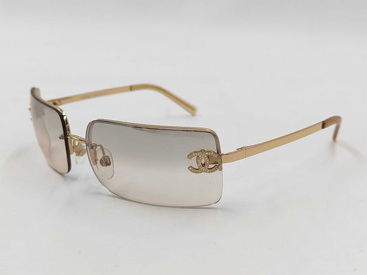 CHANEL Coco Mark Rimless Sunglasses with Rhinestones, Brown
