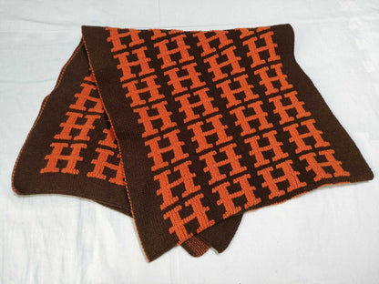 HERMES Margiela-era H-print scarf in brown and orange