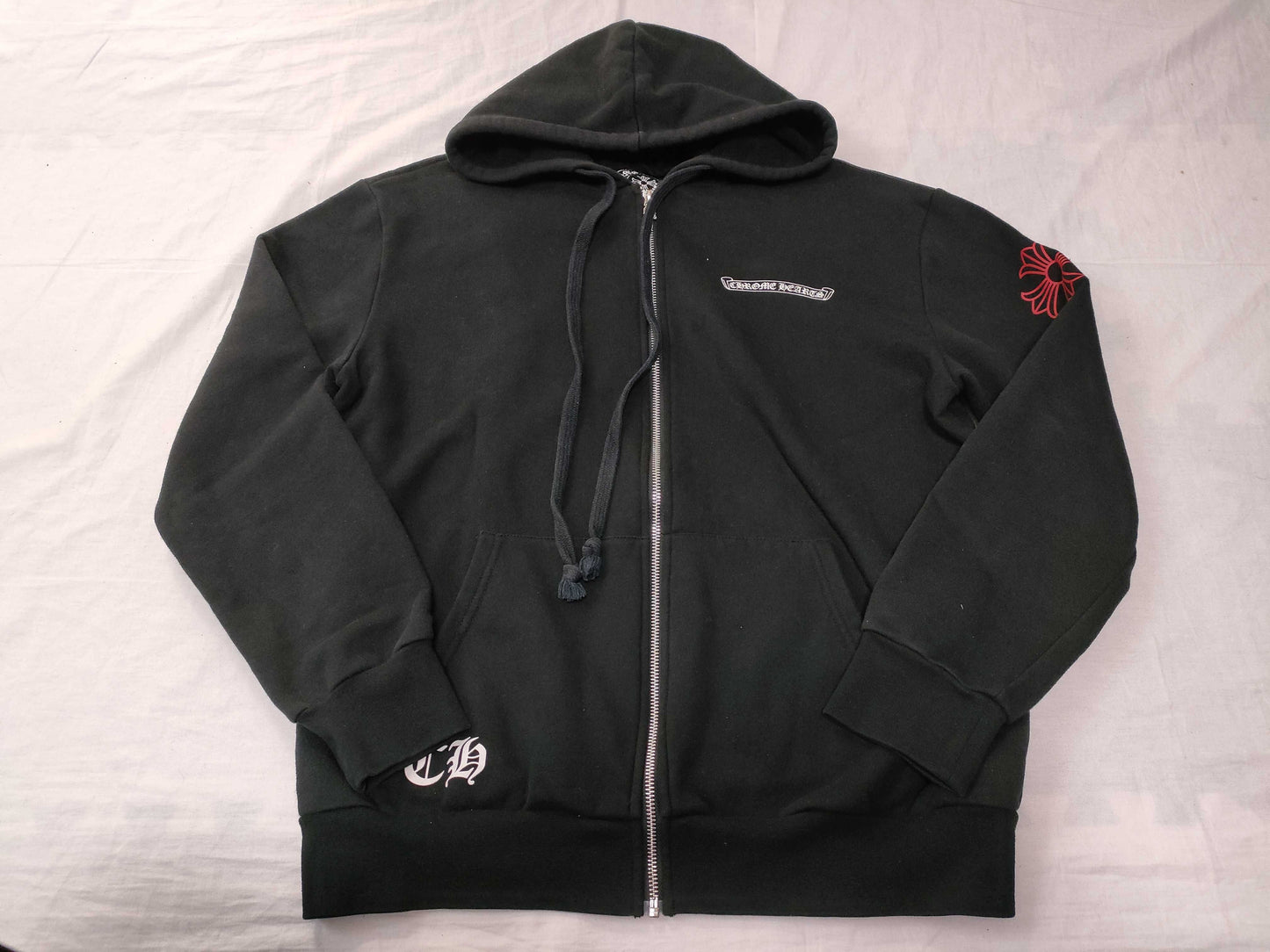 CHROME HEARTS New Scroll Label Hoodie Zip M Black Tops