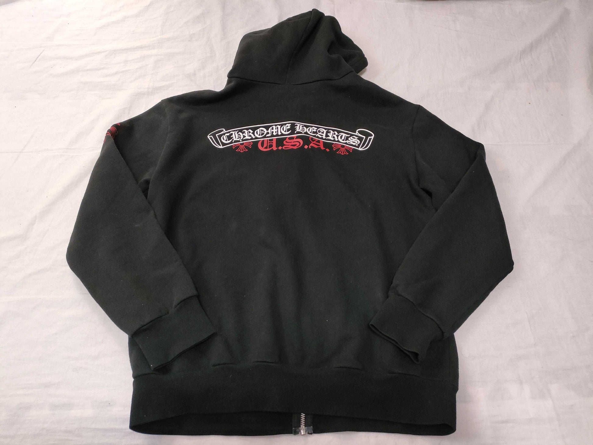 CHROME HEARTS New Scroll Label Hoodie Zip M Black Tops