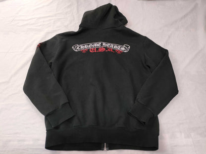 CHROME HEARTS New Scroll Label Hoodie Zip M Black Tops