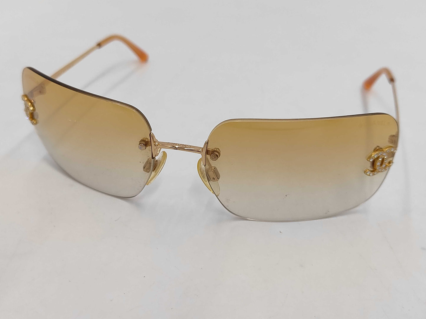  CHANEL Coco Mark Sunglasses with Rhinestones, Orange