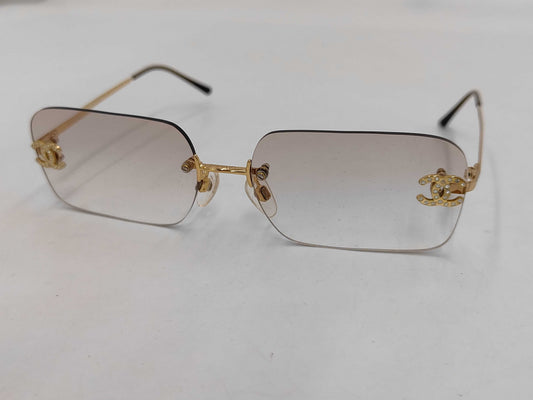 CHANEL Coco Mark Rimless Glasses with Rhinestones, Gold Sunglasses