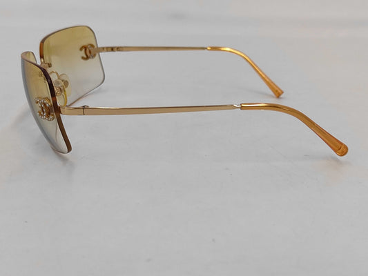  CHANEL Coco Mark Sunglasses with Rhinestones, Gold and Brown. Sunglasses and Glasses