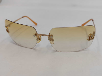  CHANEL Coco Mark Sunglasses with Rhinestones, Gold and Brown. Sunglasses and Glasses
